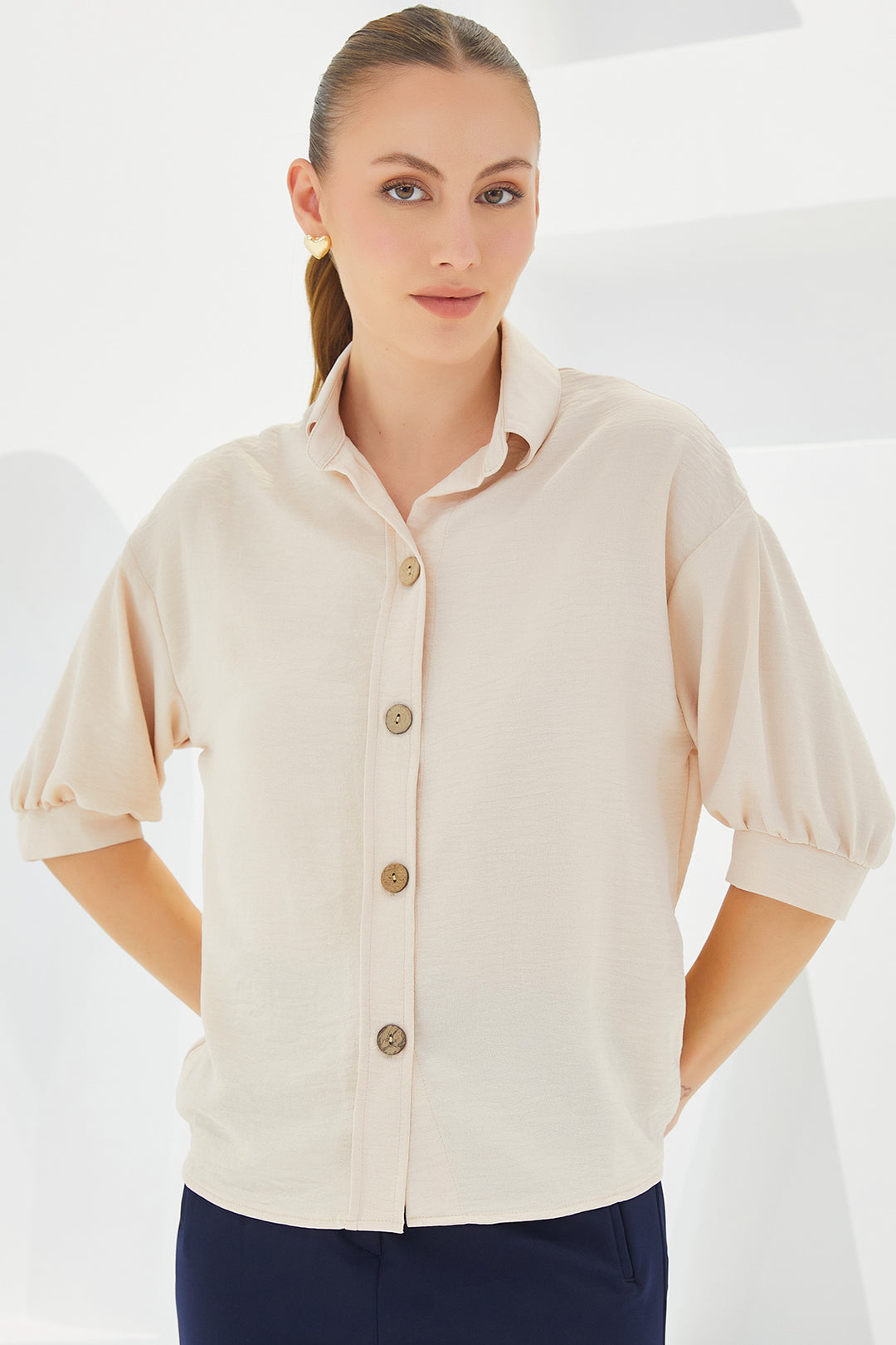 Bigdart Chemise en lin oversize à manches courtes crème pour femme 20240