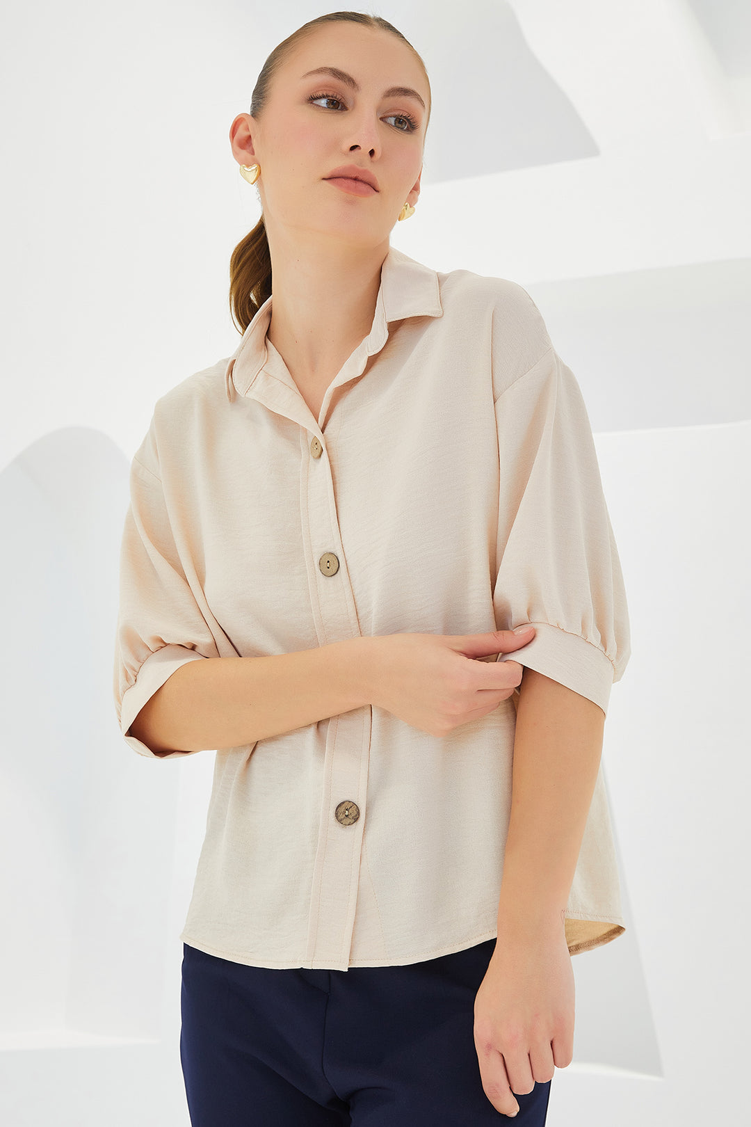Bigdart Chemise en lin oversize à manches courtes crème pour femme 20240