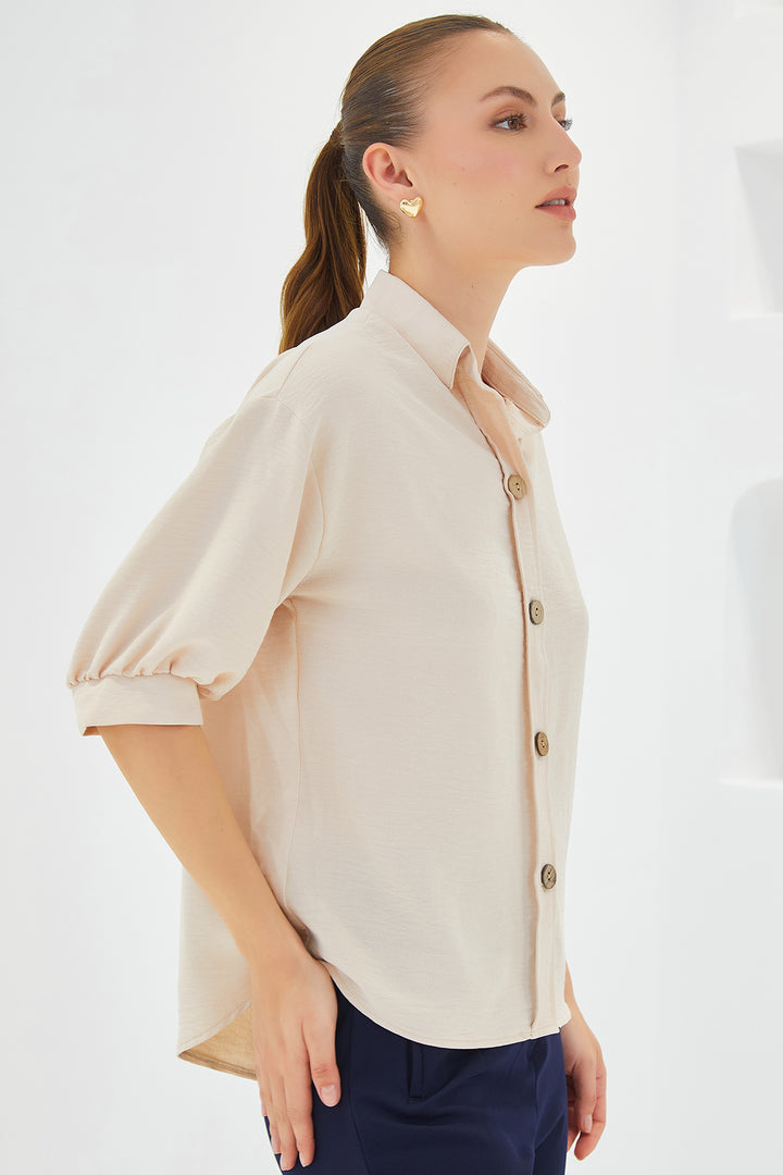 Bigdart Chemise en lin oversize à manches courtes crème pour femme 20240