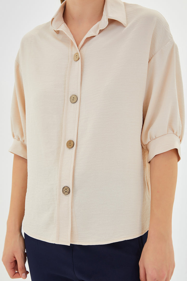 Bigdart Chemise en lin oversize à manches courtes crème pour femme 20240