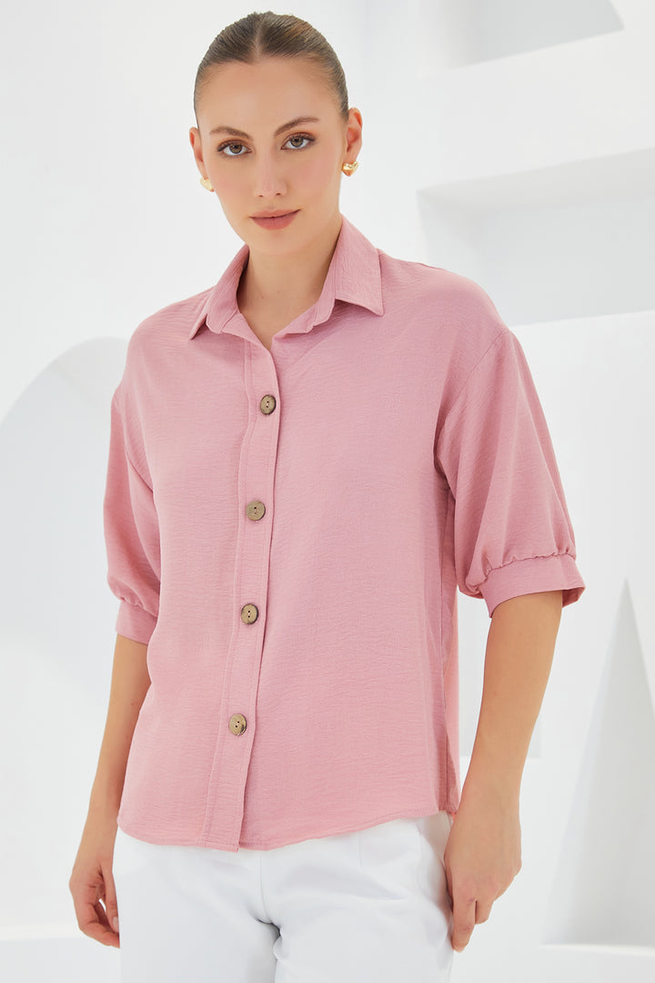 Bigdart Chemise en lin oversize à manches courtes rose pour femme 20240