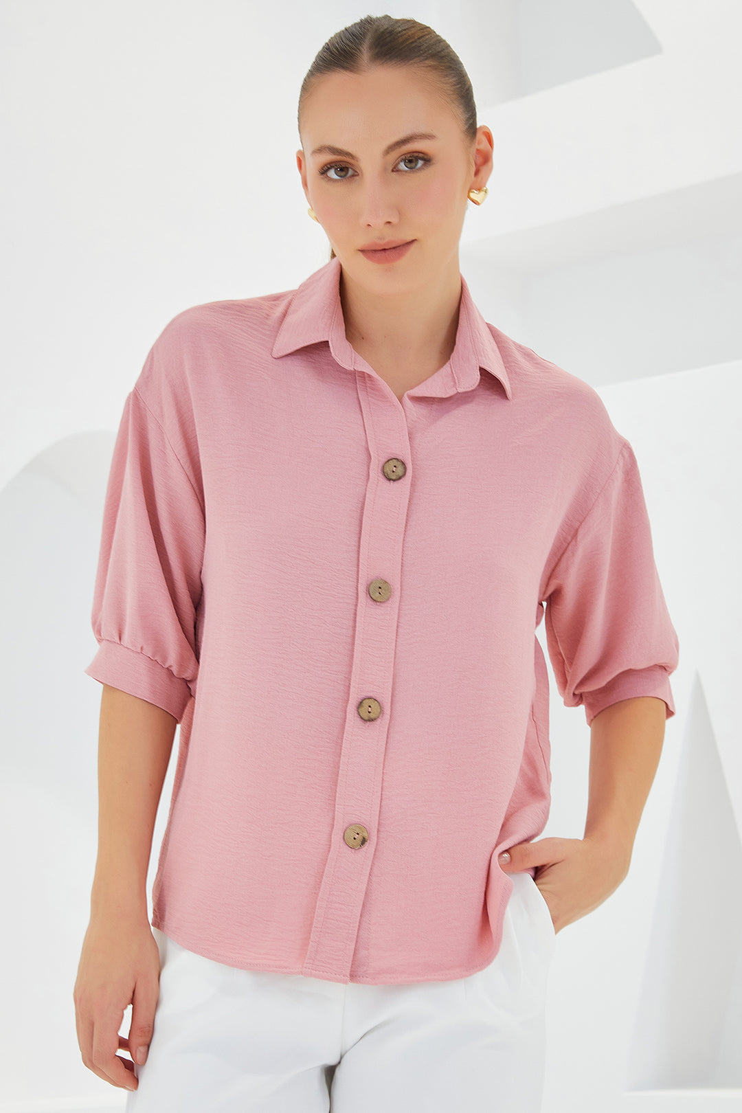 Bigdart Chemise en lin oversize à manches courtes rose pour femme 20240