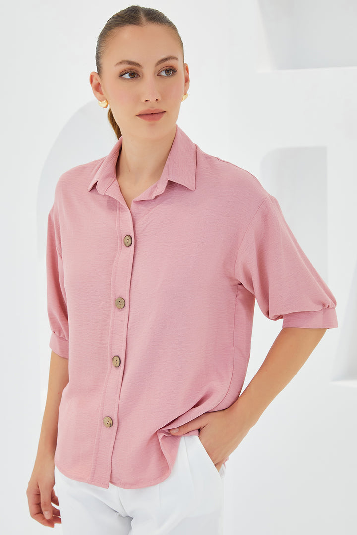 Bigdart Chemise en lin oversize à manches courtes rose pour femme 20240
