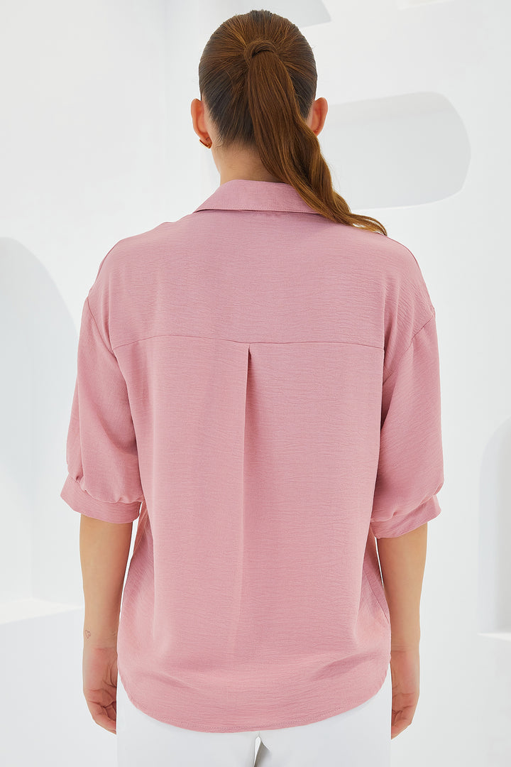 Bigdart Chemise en lin oversize à manches courtes rose pour femme 20240