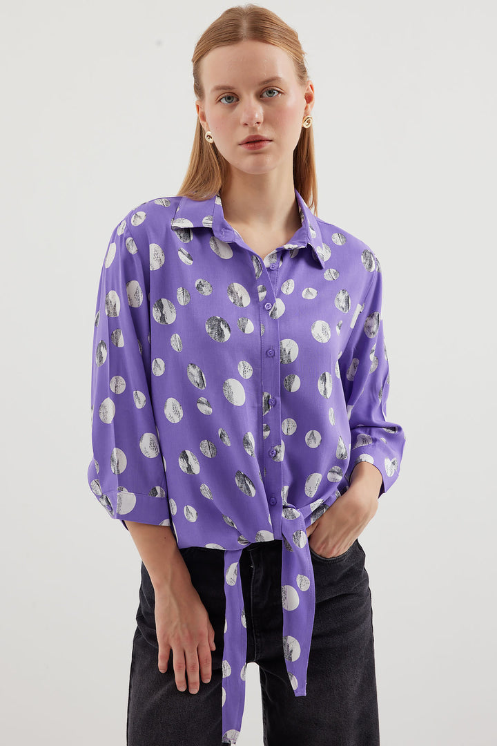 Bigdart 20243 Chemise Imprimée à Nouer à l'Avant - Lilas
