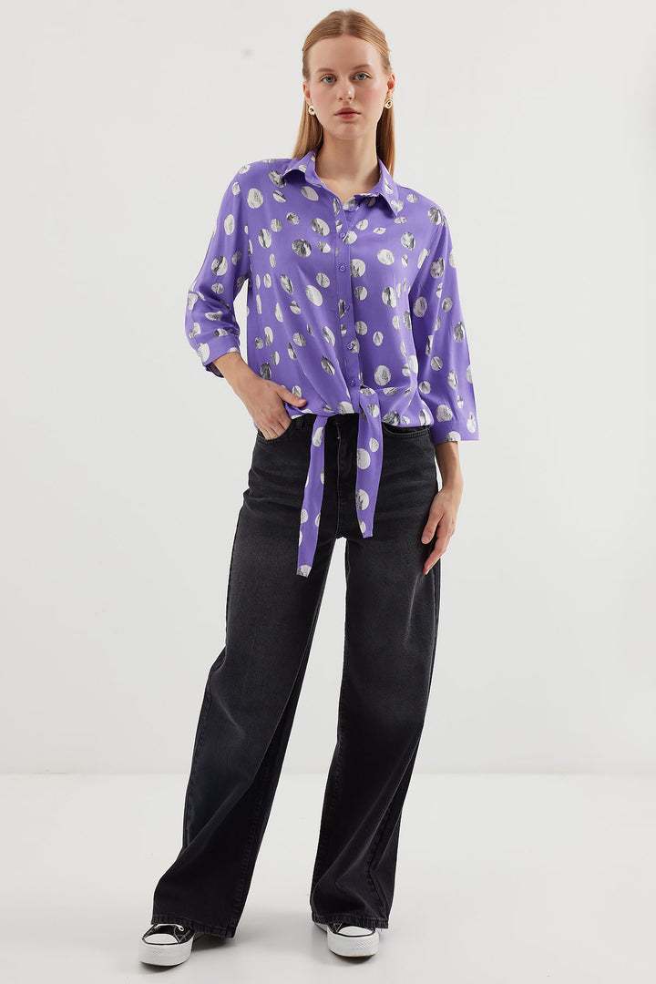Bigdart 20243 Chemise Imprimée à Nouer à l'Avant - Lilas