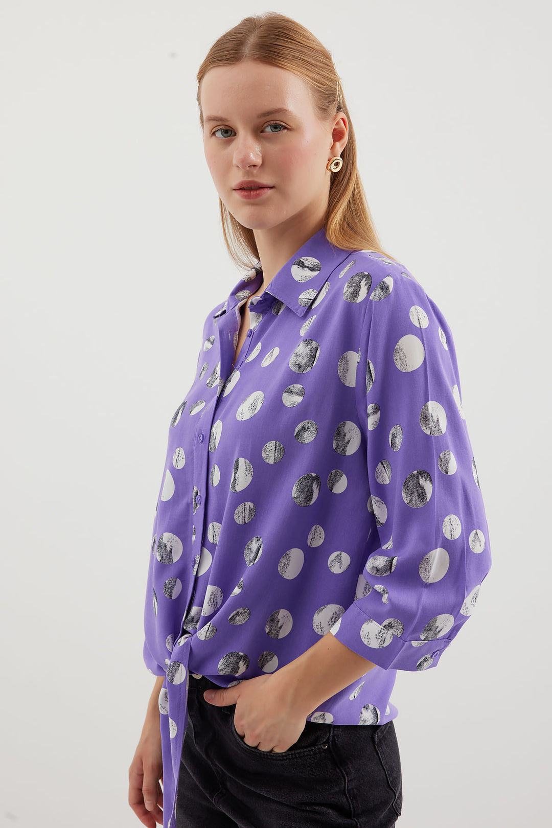 Bigdart 20243 Chemise Imprimée à Nouer à l'Avant - Lilas