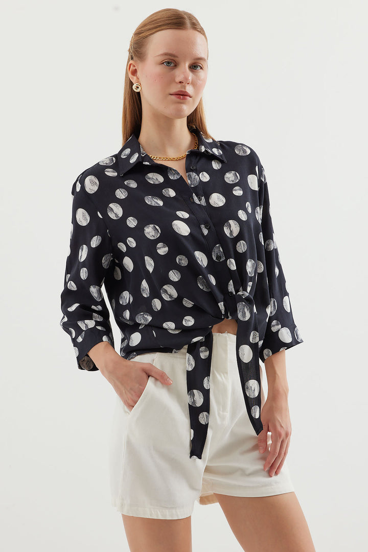 Bigdart 20243 Chemise à Motifs avec Nœud à l'Avant - Noir