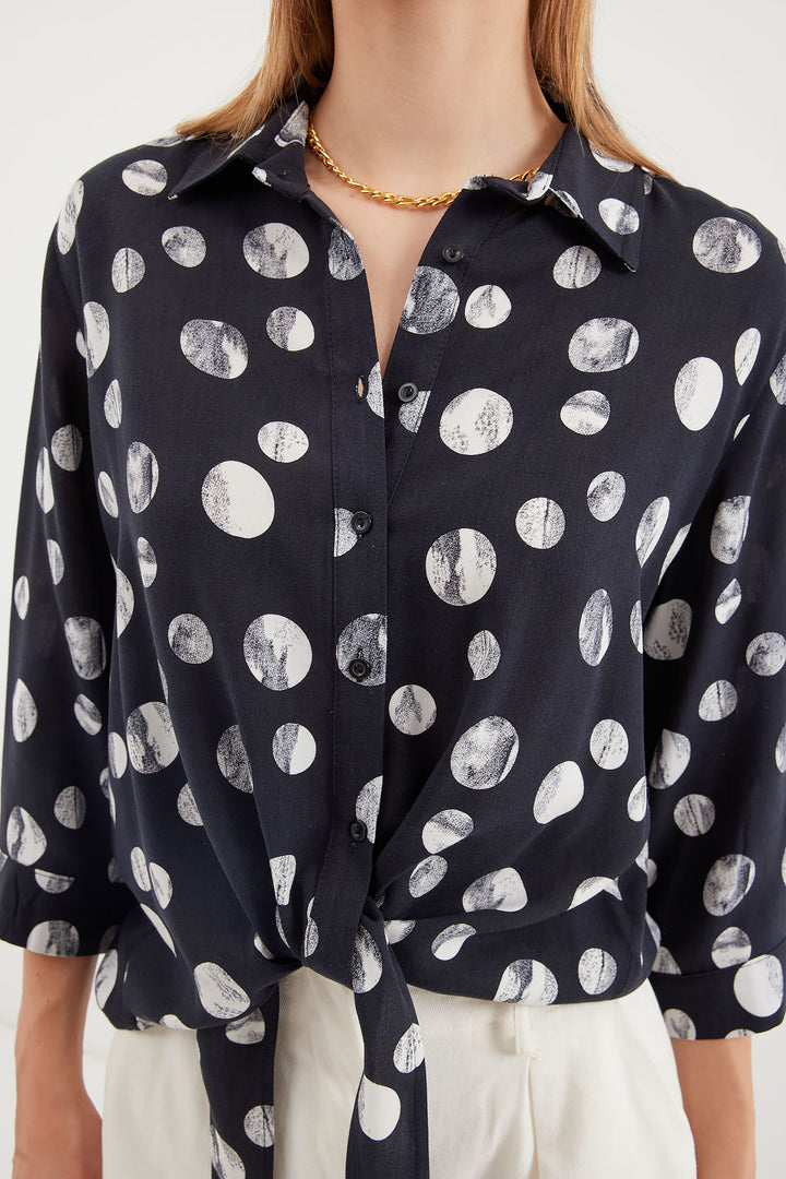 Bigdart 20243 Chemise à Motifs avec Nœud à l'Avant - Noir