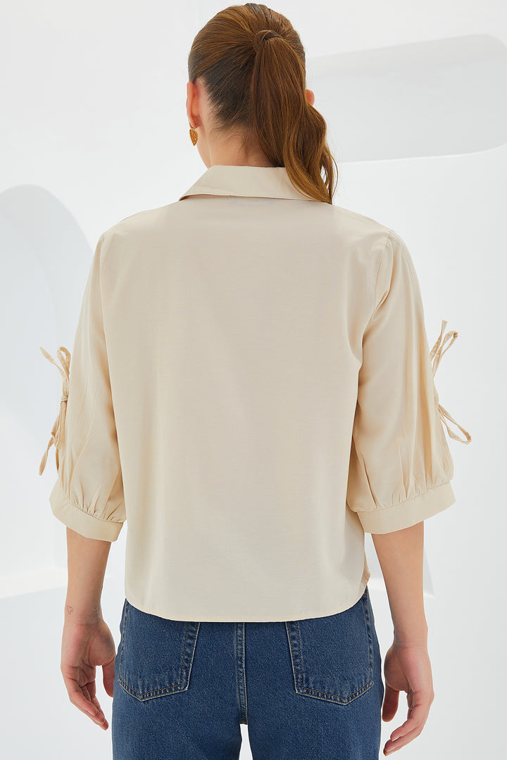 Bigdart Chemise crop à manches détaillées beige pour femme 20246
