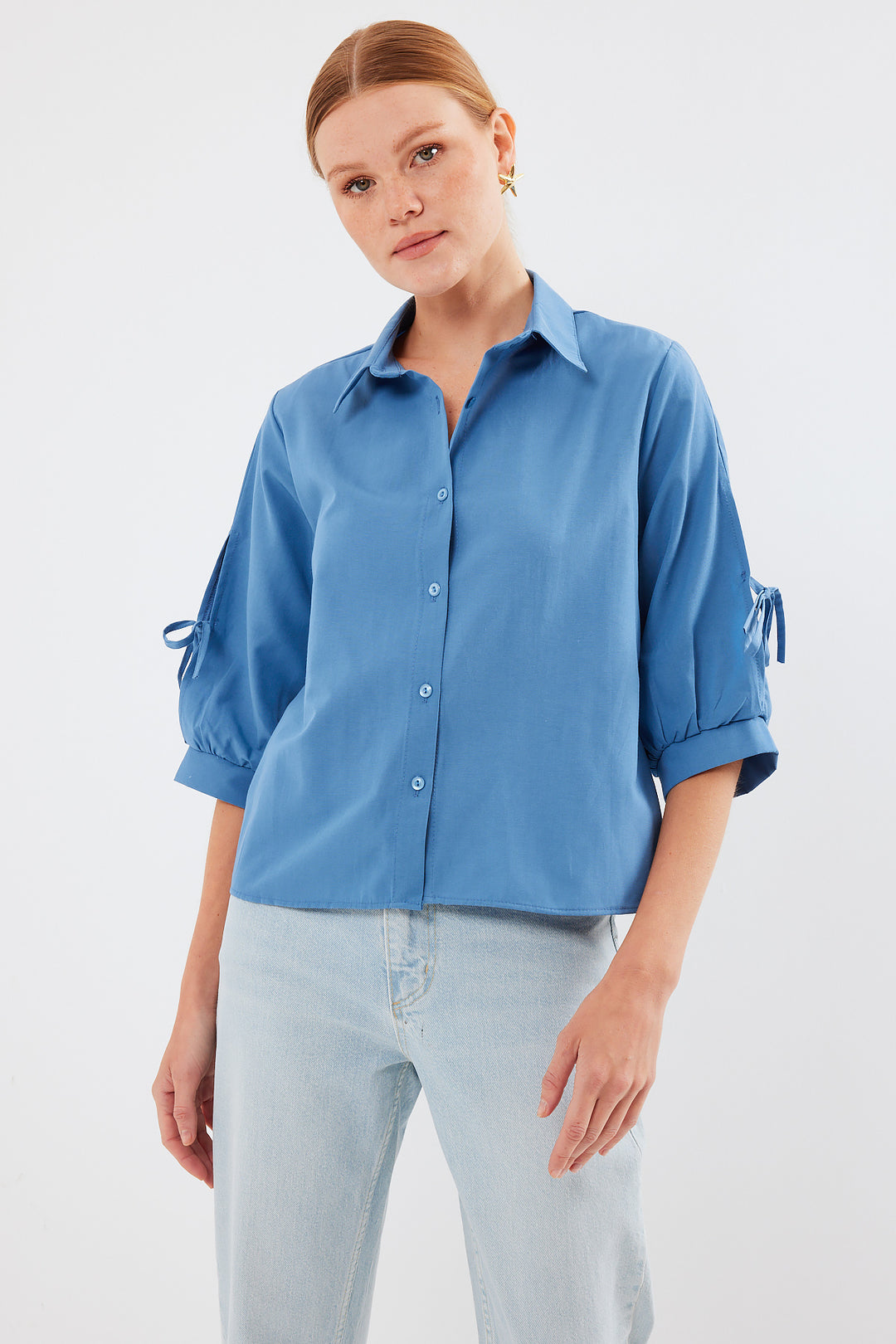 Bigdart 20246 Chemise crop à détails de manches - Indigo