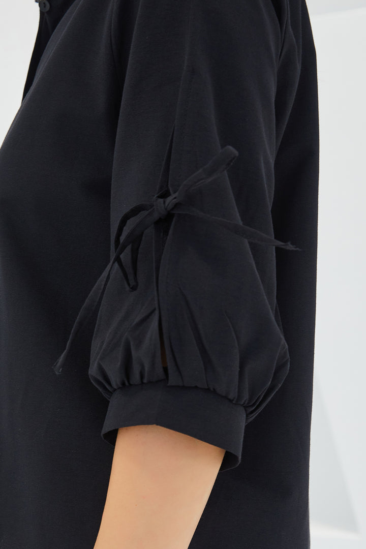 Bigdart Chemise crop noire à détails de manches pour femme 20246 - Noir