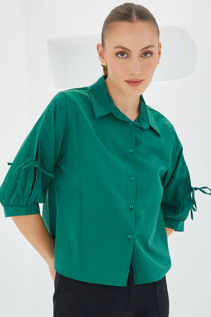 Bigdart Chemise crop à manches détaillées en vert émeraude pour femme 20246