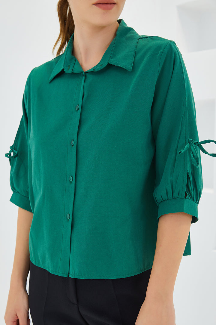 Bigdart Chemise crop à manches détaillées en vert émeraude pour femme 20246