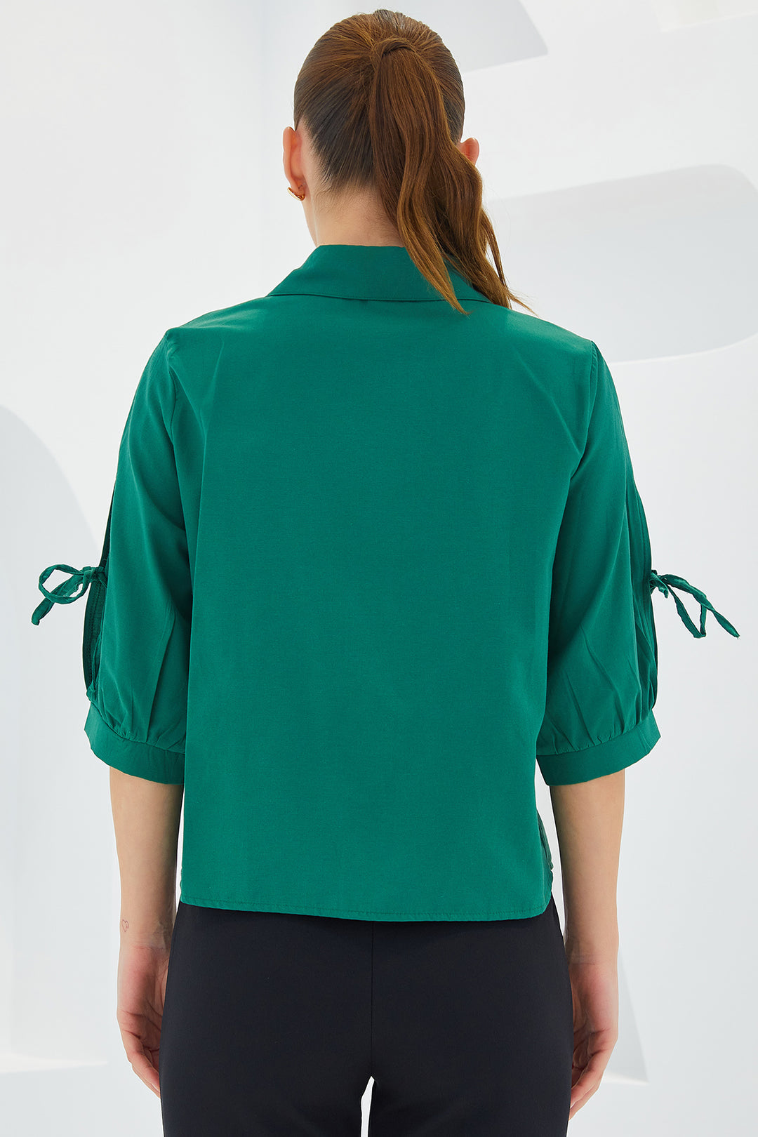Bigdart Chemise crop à manches détaillées en vert émeraude pour femme 20246