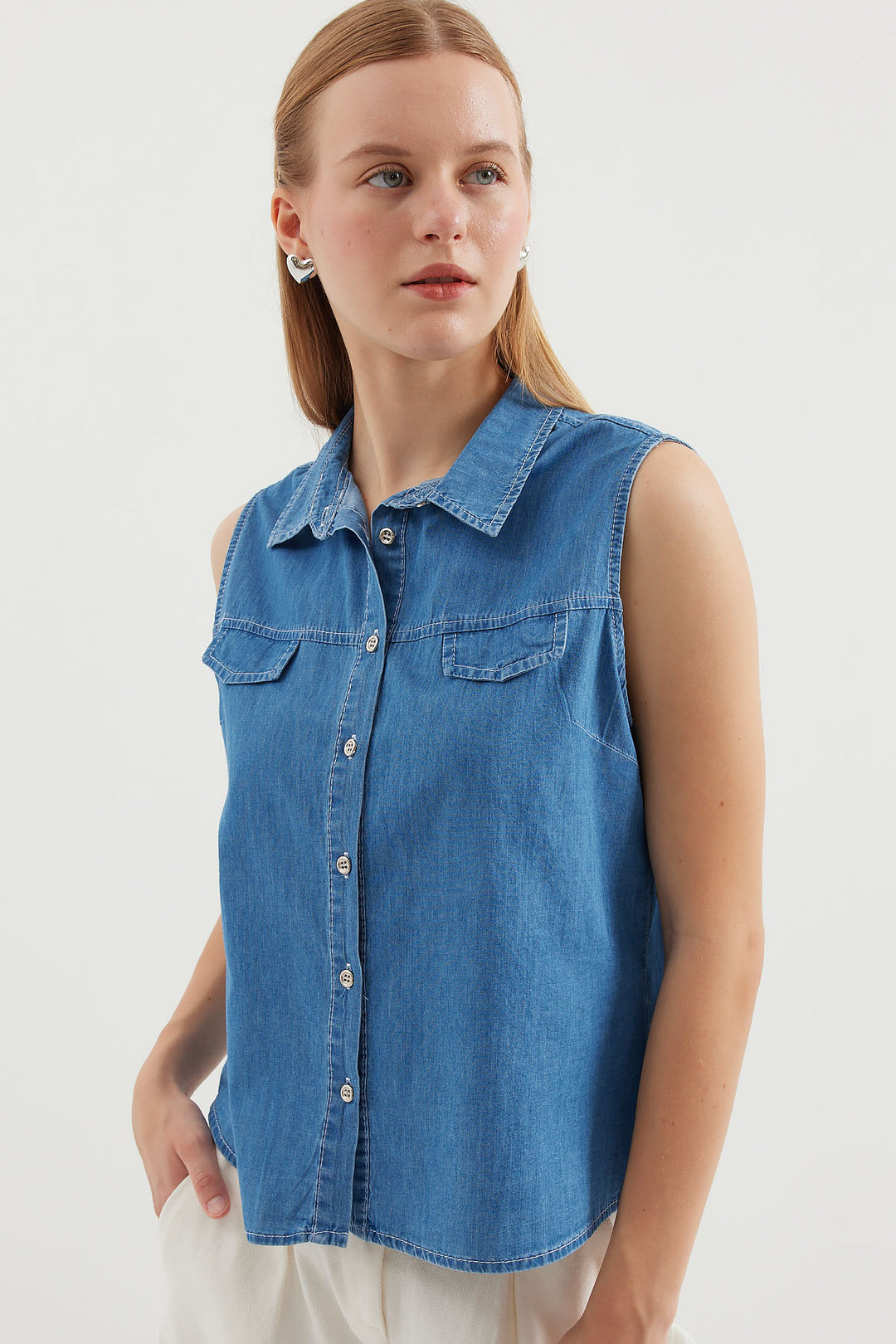 Bigdart 20257 Chemise en jean sans manches - Bleu marine