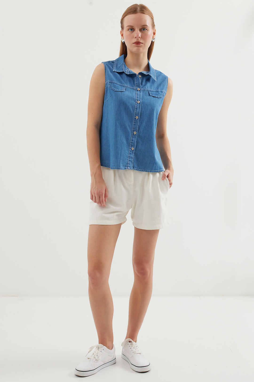 Bigdart 20257 Chemise en jean sans manches - Bleu marine