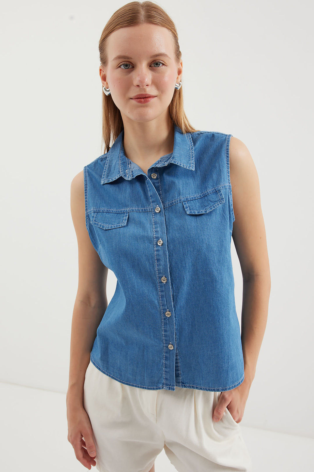 Bigdart 20257 Chemise en jean sans manches - Bleu marine