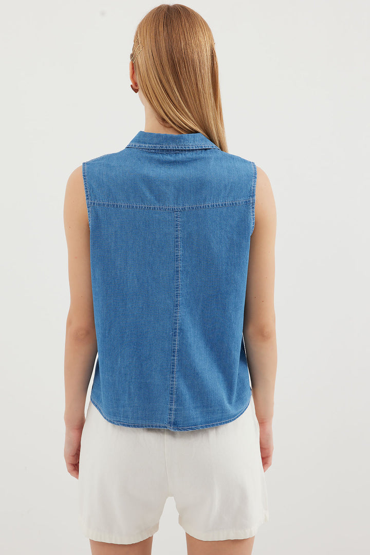 Bigdart 20257 Chemise en jean sans manches - Bleu marine