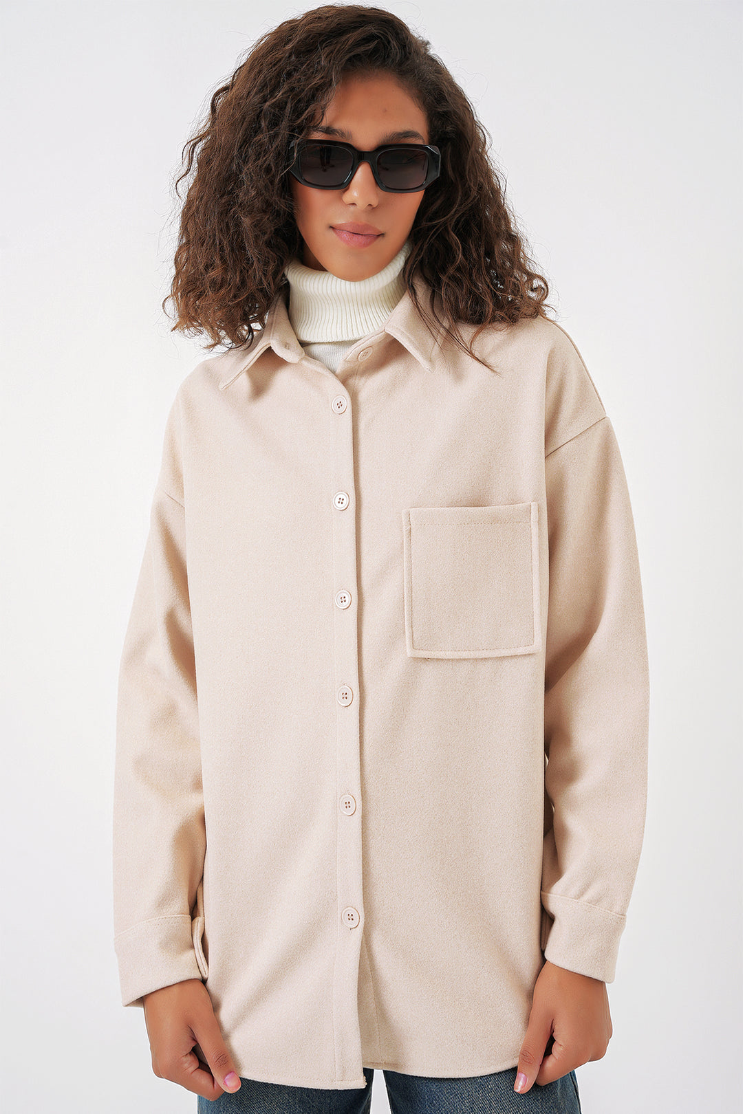 Bigdart 20273 Chemise en laine à boutons et poche unique - Crème