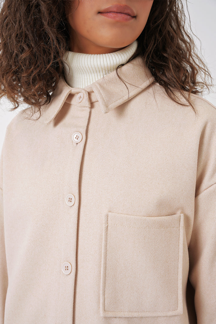 Bigdart 20273 Chemise en laine à boutons et poche unique - Crème