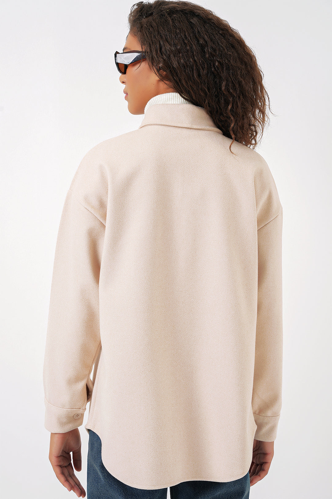 Bigdart 20273 Chemise en laine à boutons et poche unique - Crème