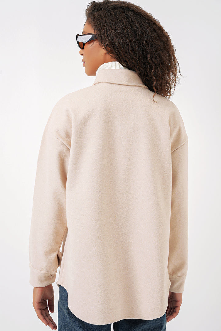 Bigdart 20273 Chemise en laine à boutons et poche unique - Crème