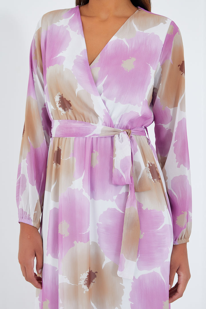 Bigdart Robe en chiffon à motifs fleurs rose et beige pour femme 2134