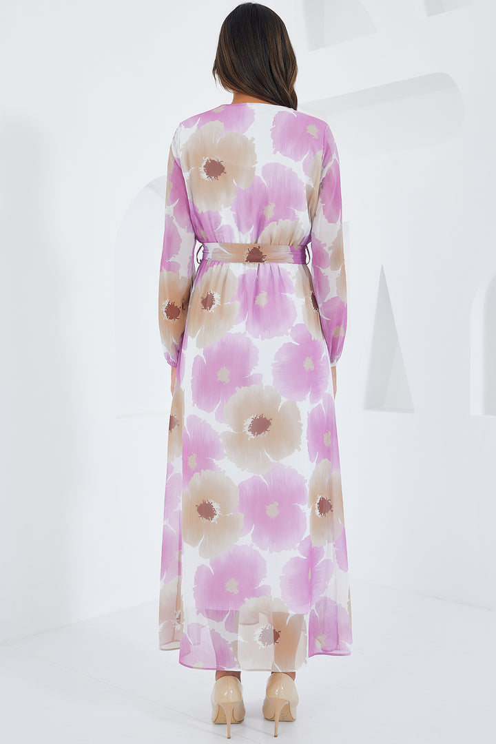 Bigdart Robe en chiffon à motifs fleurs rose et beige pour femme 2134