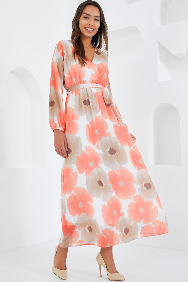 Bigdart Robe en chiffon à motifs fleurs orange et beige pour femme 2134