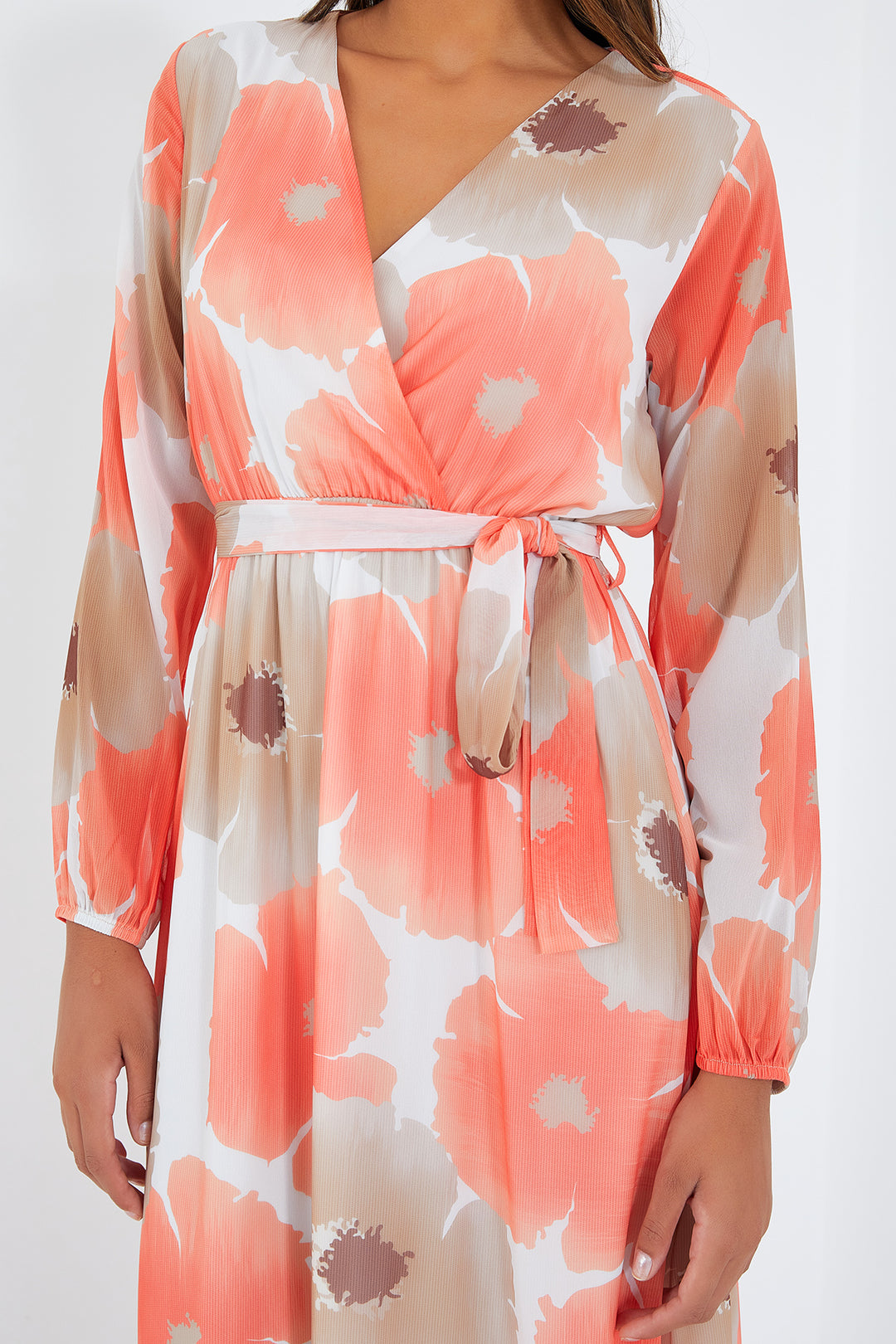 Bigdart Robe en chiffon à motifs fleurs orange et beige pour femme 2134