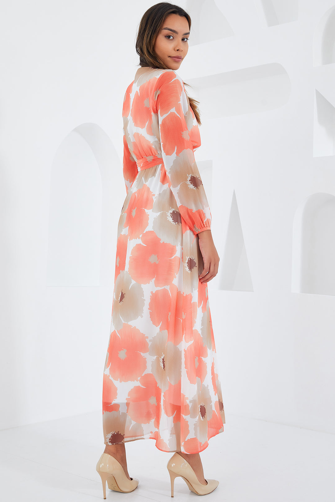 Bigdart Robe en chiffon à motifs fleurs orange et beige pour femme 2134