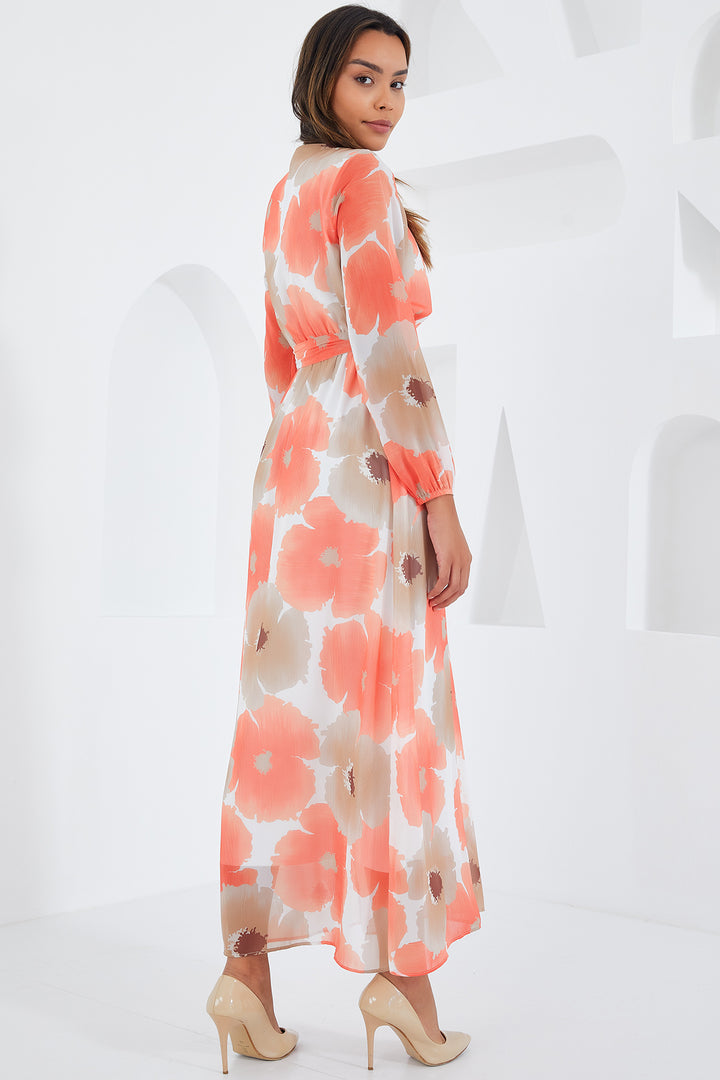 Bigdart Robe en chiffon à motifs fleurs orange et beige pour femme 2134
