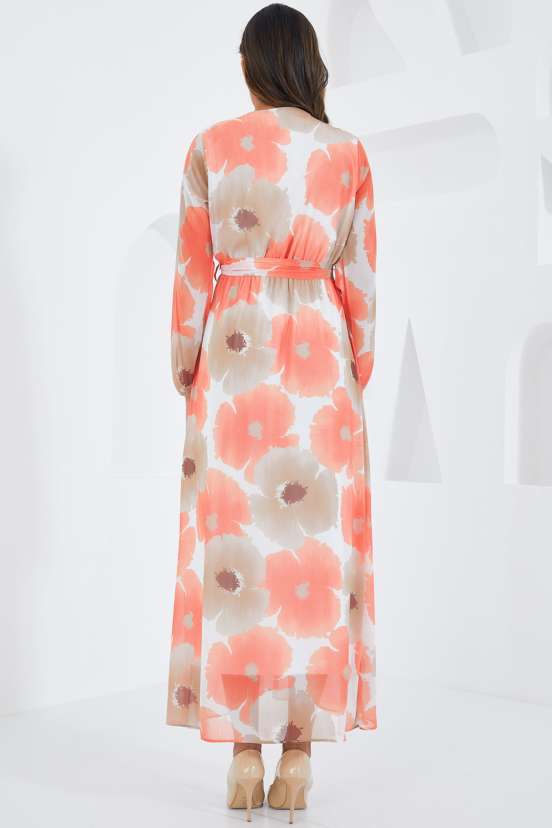 Bigdart Robe en chiffon à motifs fleurs orange et beige pour femme 2134