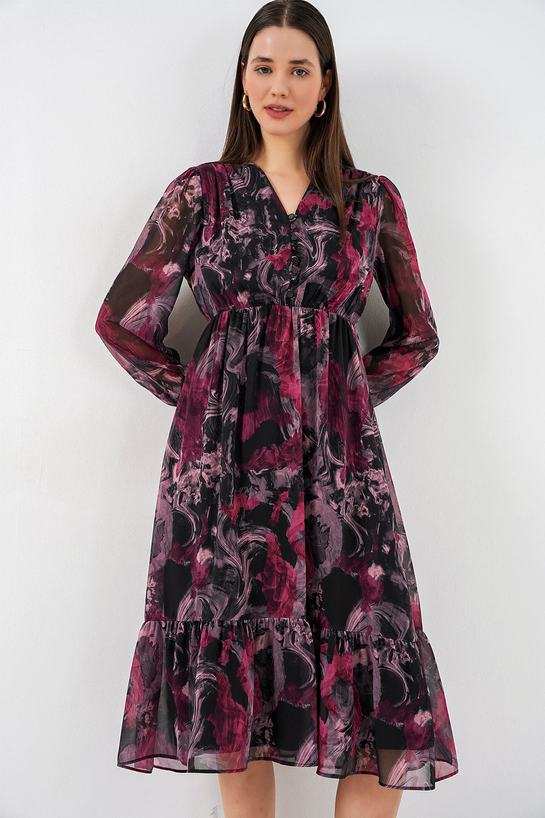 Bigdart 2137 Robe en chiffon imprimée - Rouge A.