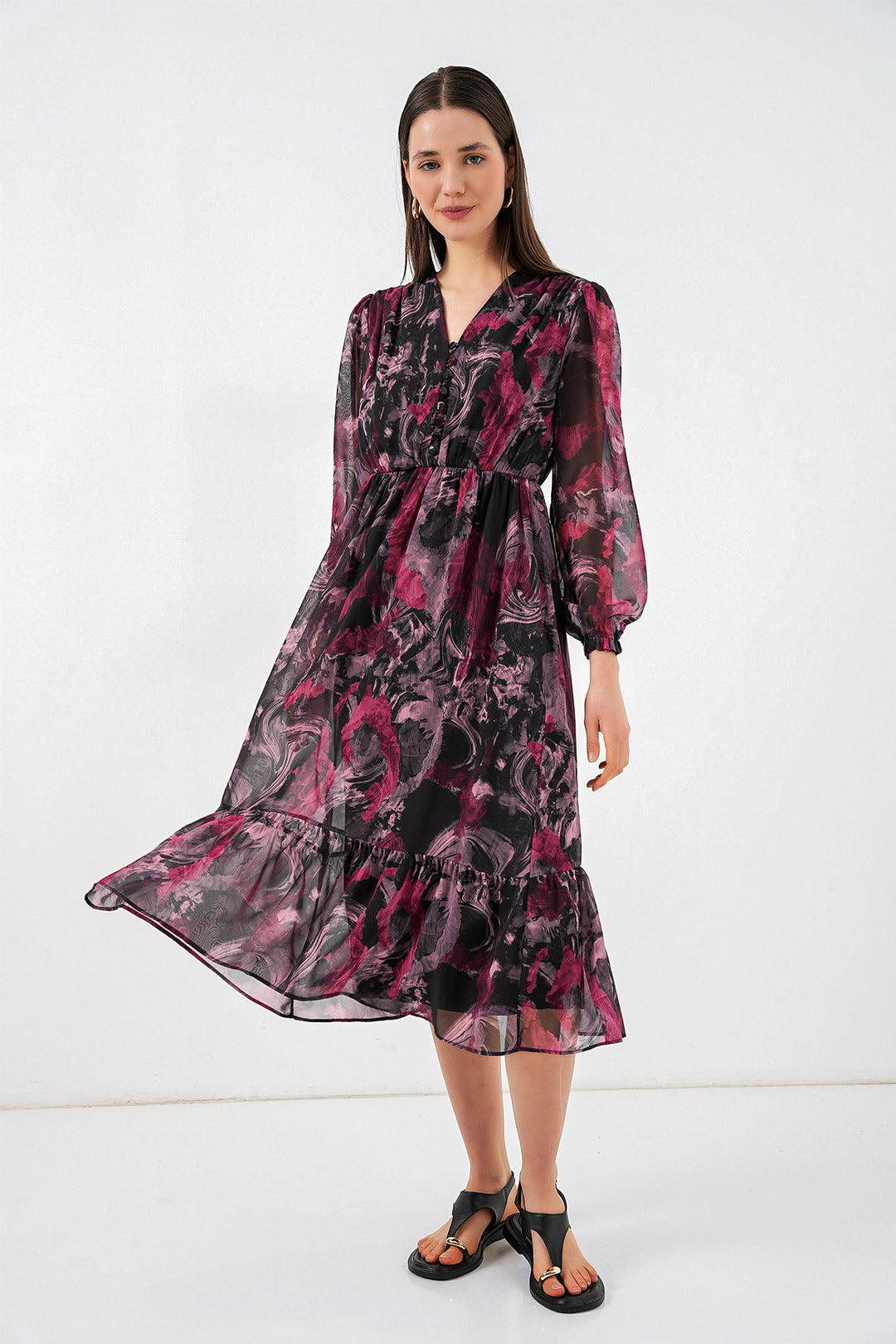 Bigdart 2137 Robe en chiffon imprimée - Rouge A.