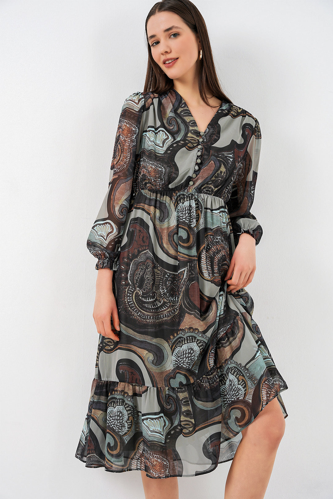 Bigdart 2137 Robe en chiffon à motifs - C. Çağla