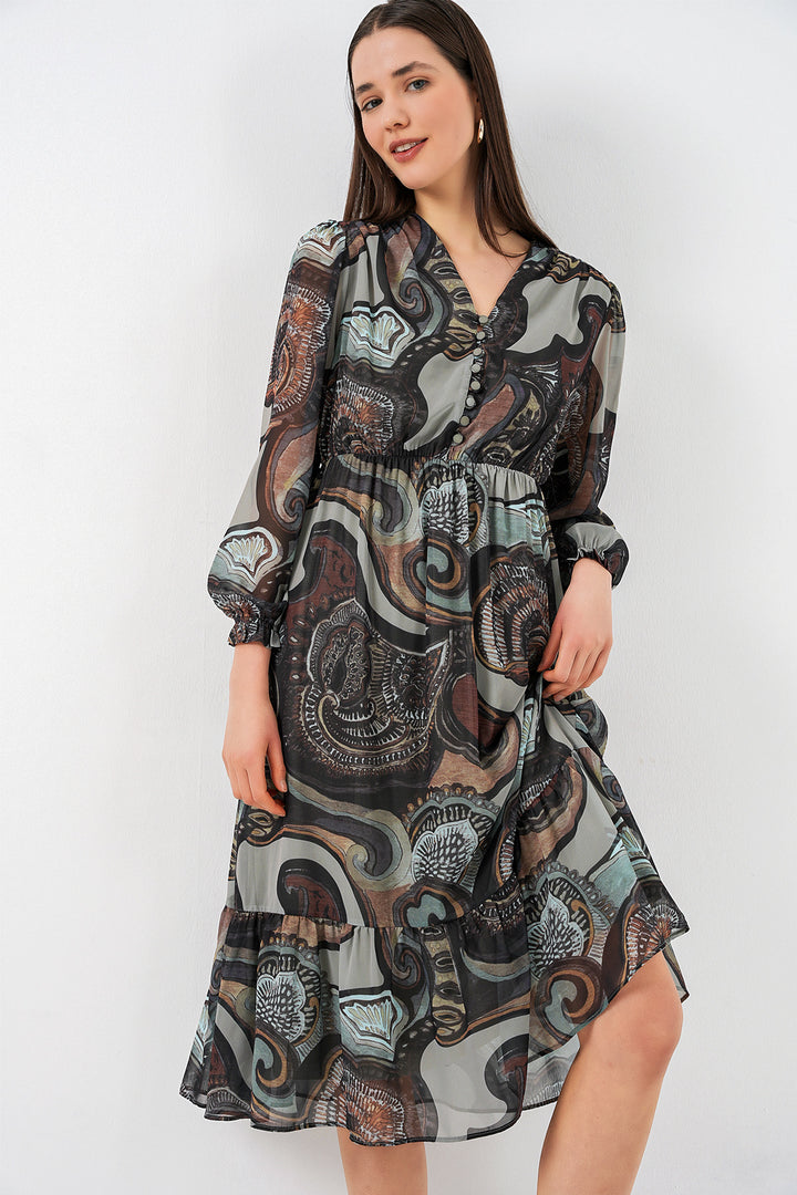 Bigdart 2137 Robe en chiffon à motifs - c. çağla