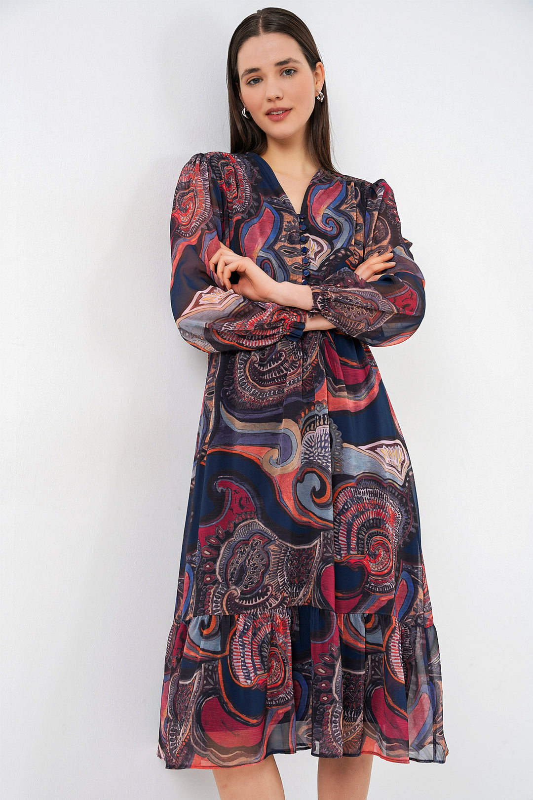Bigdart Robe en chiffon à motifs 2137 - Multicolore