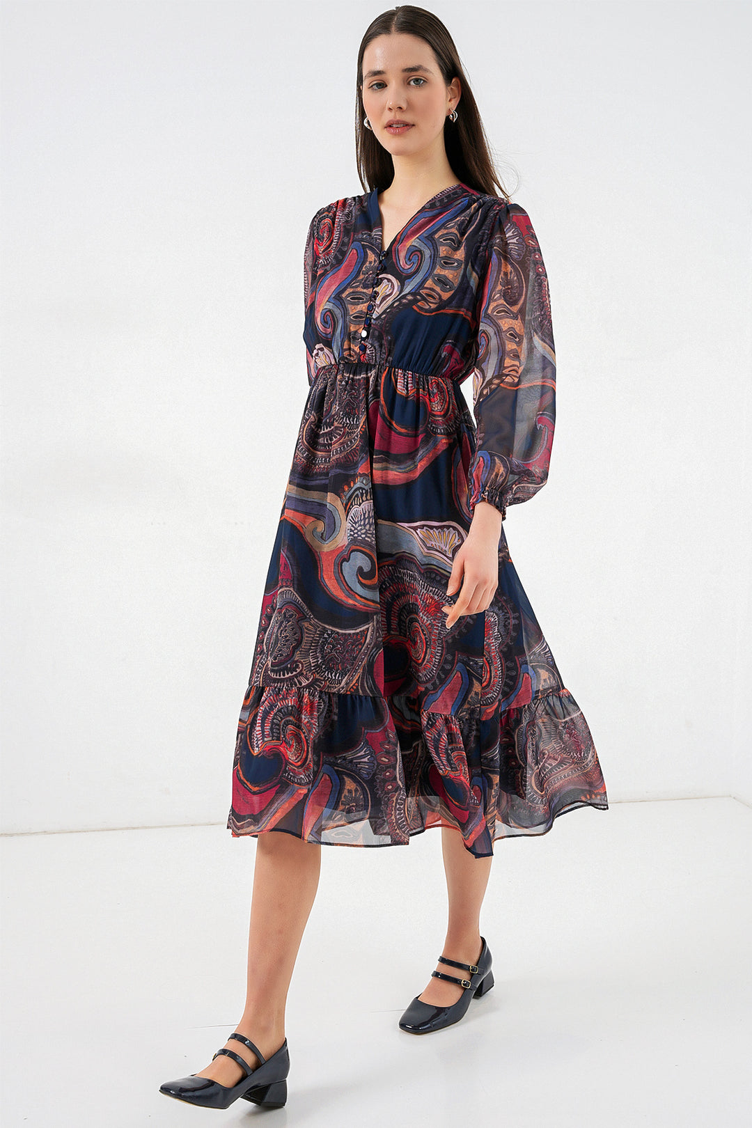 Bigdart Robe en chiffon à motifs 2137 - Multicolore