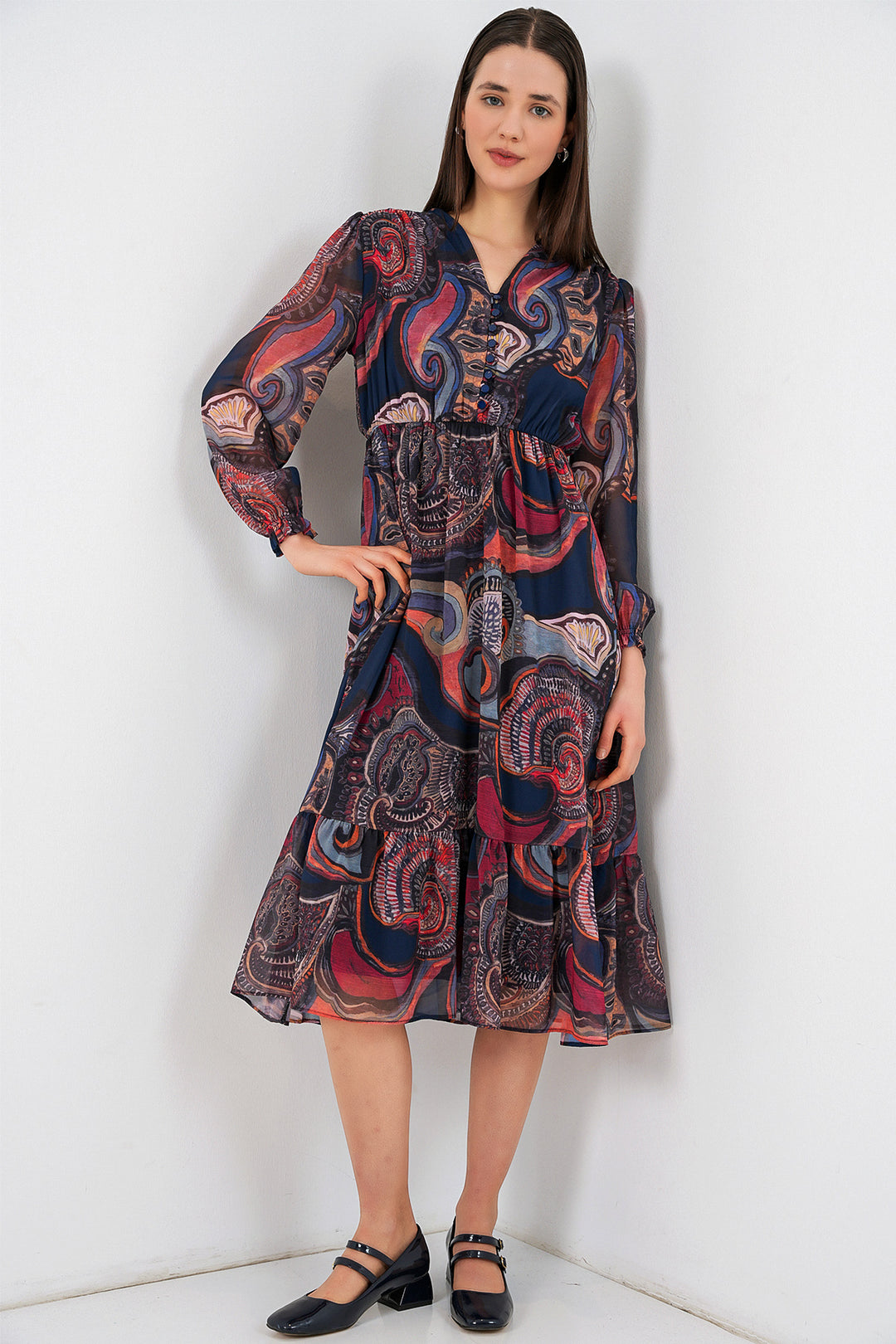 Bigdart Robe en chiffon à motifs 2137 - Multicolore