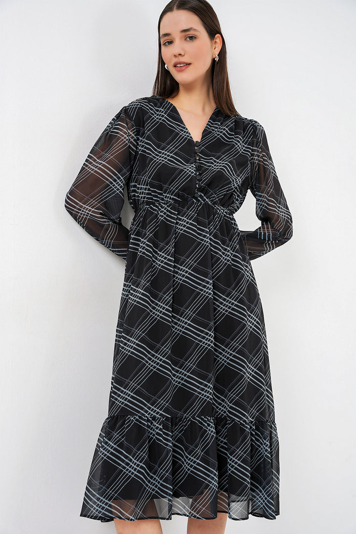 Bigdart 2137 Robe en chiffon à motifs - f.Gris