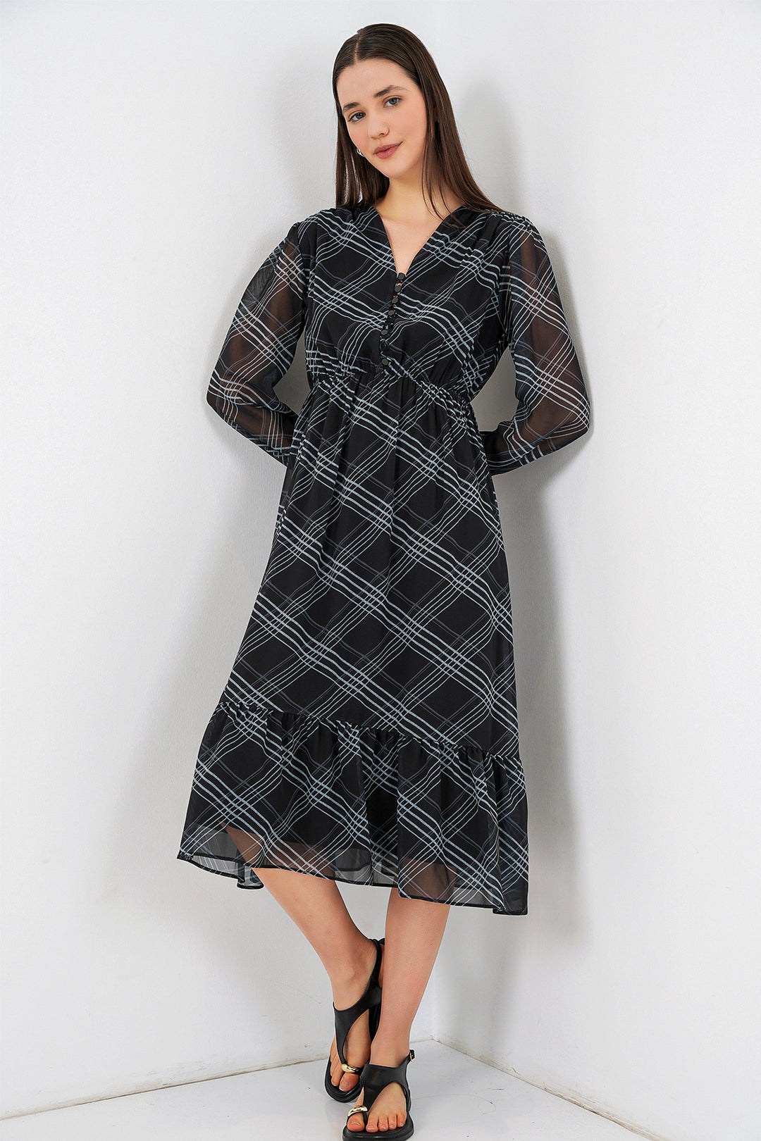 Bigdart 2137 Robe en chiffon à motifs - f.Gris