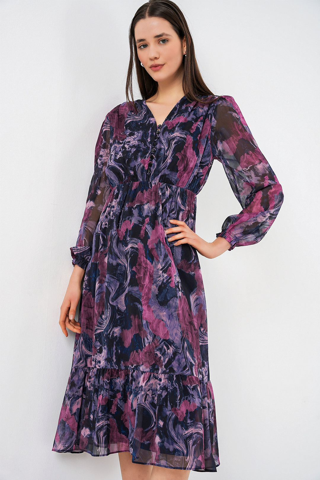 Bigdart 2137 Robe en chiffon à motifs - Violet foncé