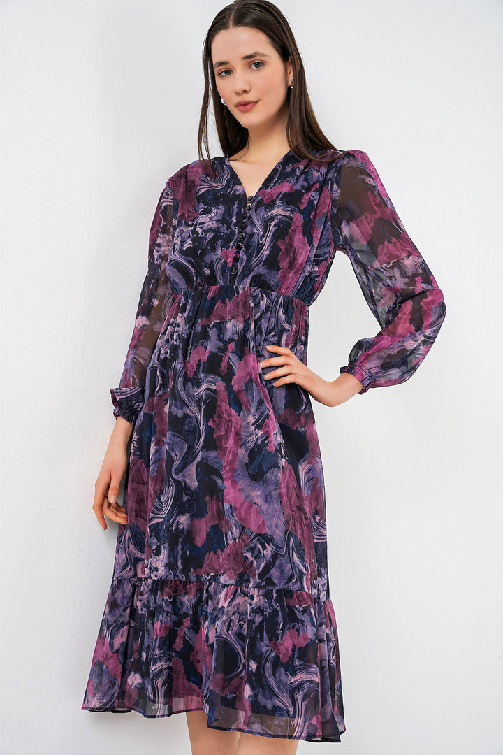 Bigdart 2137 Robe en chiffon à motifs - Violet foncé
