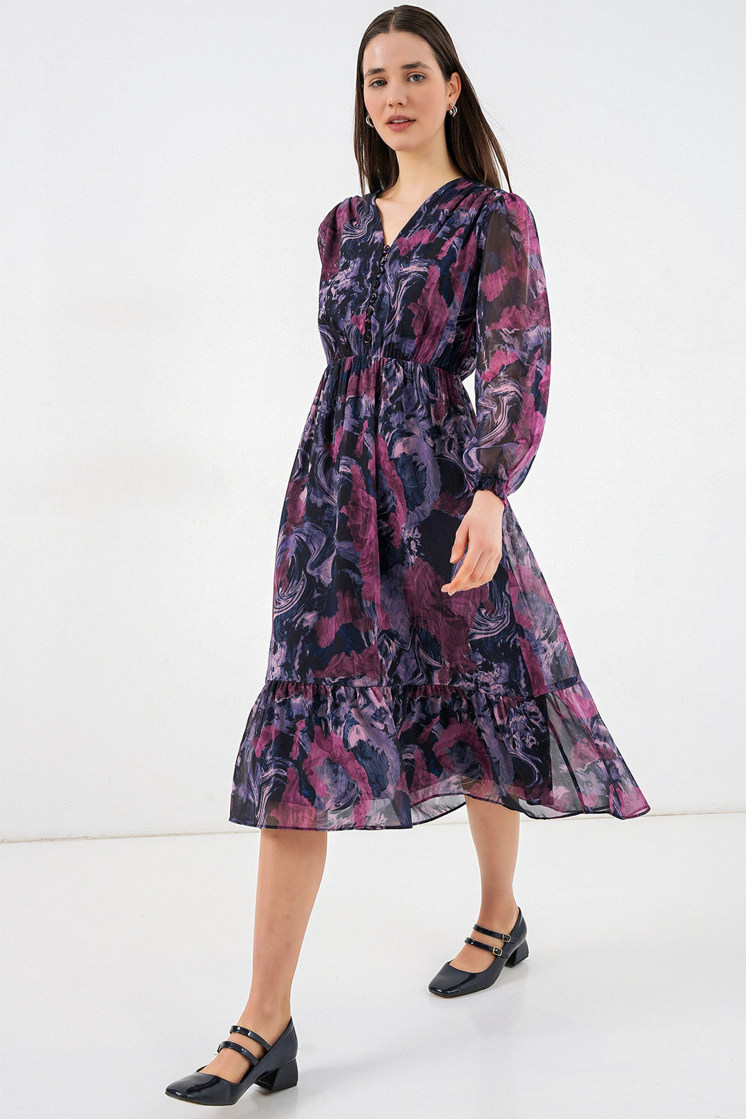 Bigdart 2137 Robe en chiffon à motifs - Violet foncé