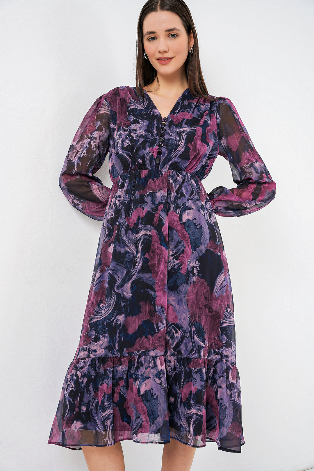 Bigdart 2137 Robe en chiffon à motifs - Violet foncé