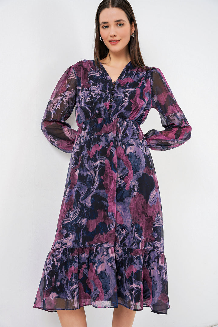 Bigdart 2137 Robe en chiffon à motifs - Violet foncé