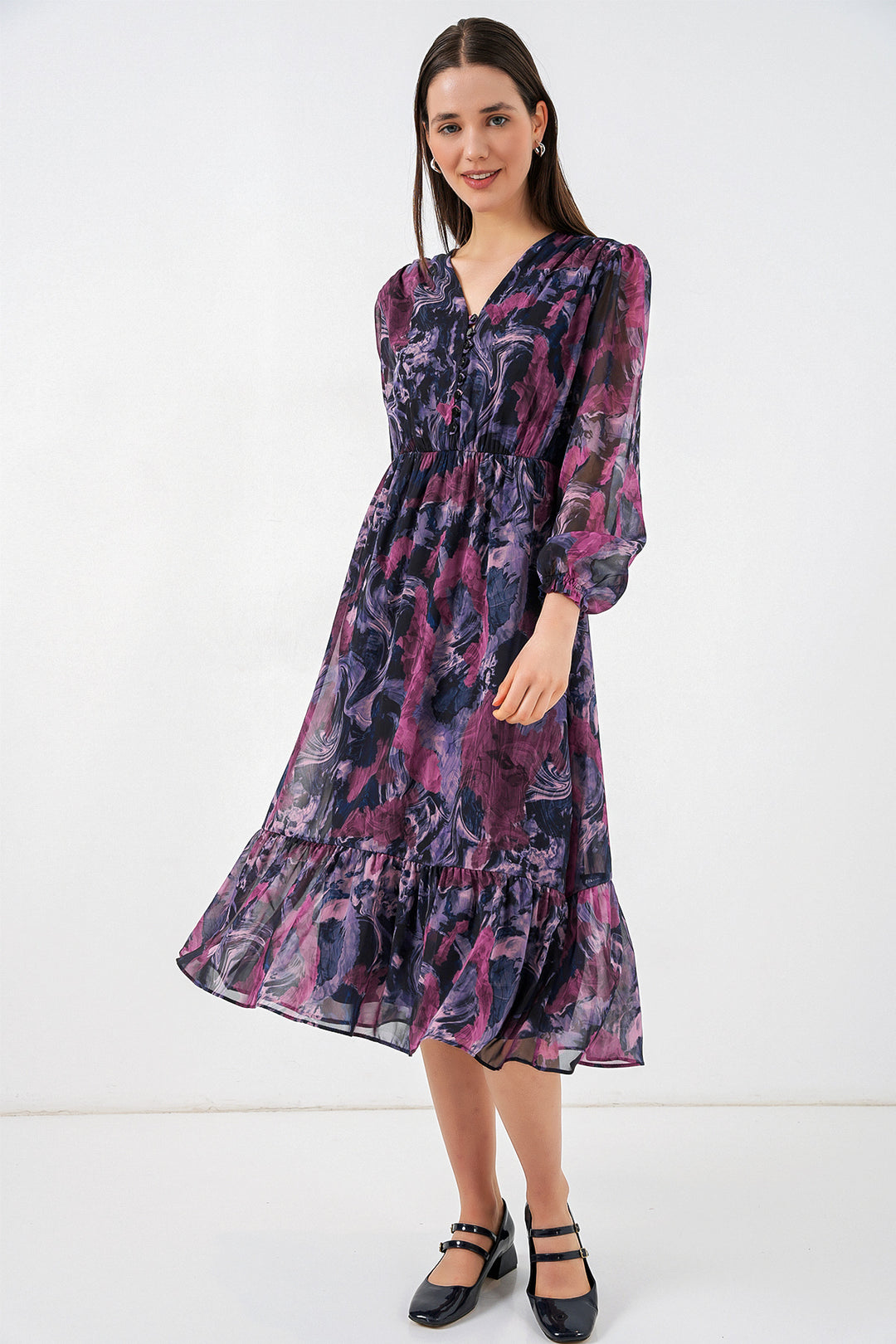 Bigdart 2137 Robe en chiffon à motifs - Violet foncé
