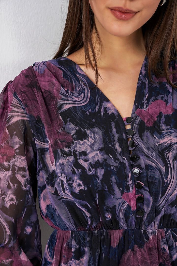 Bigdart 2137 Robe en chiffon à motifs - Violet foncé